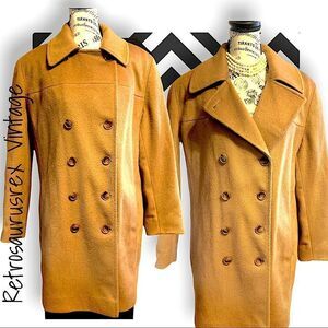 VINTAGE 1980’s Forecaster Caramel Brown Wool Peacoat, Medium, Vtg  Tan Pea Coat